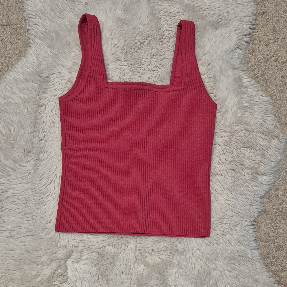 Forever 21 Ribbed Square Neck Red Tank Top
